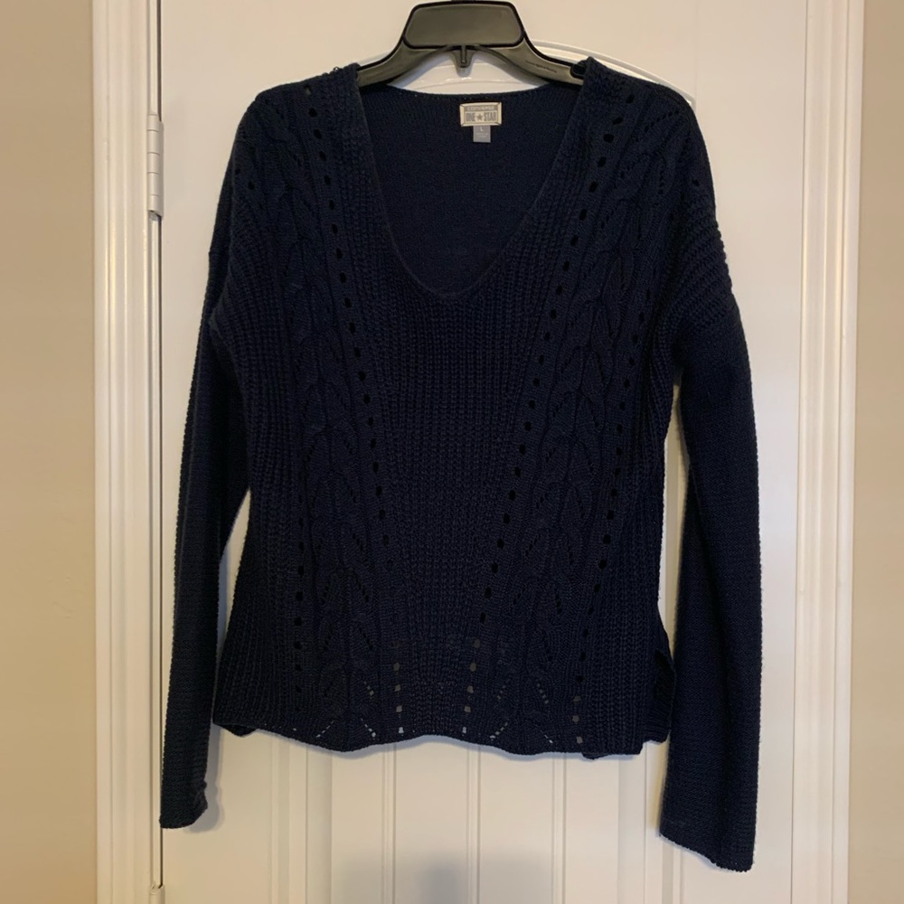 Converse Navy Knit V-Neck Lightweight Long Sleeve Sweater Top l Large LIKE NEW